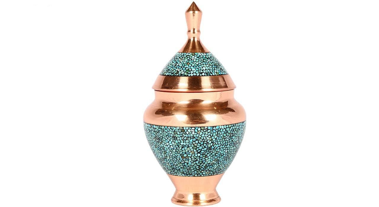 Iranian Turquoise Handicraft Copper Container Model Ananasi 17,iranian Turquoise,persian Turquoise,iran Turquoise,blue Turquoise