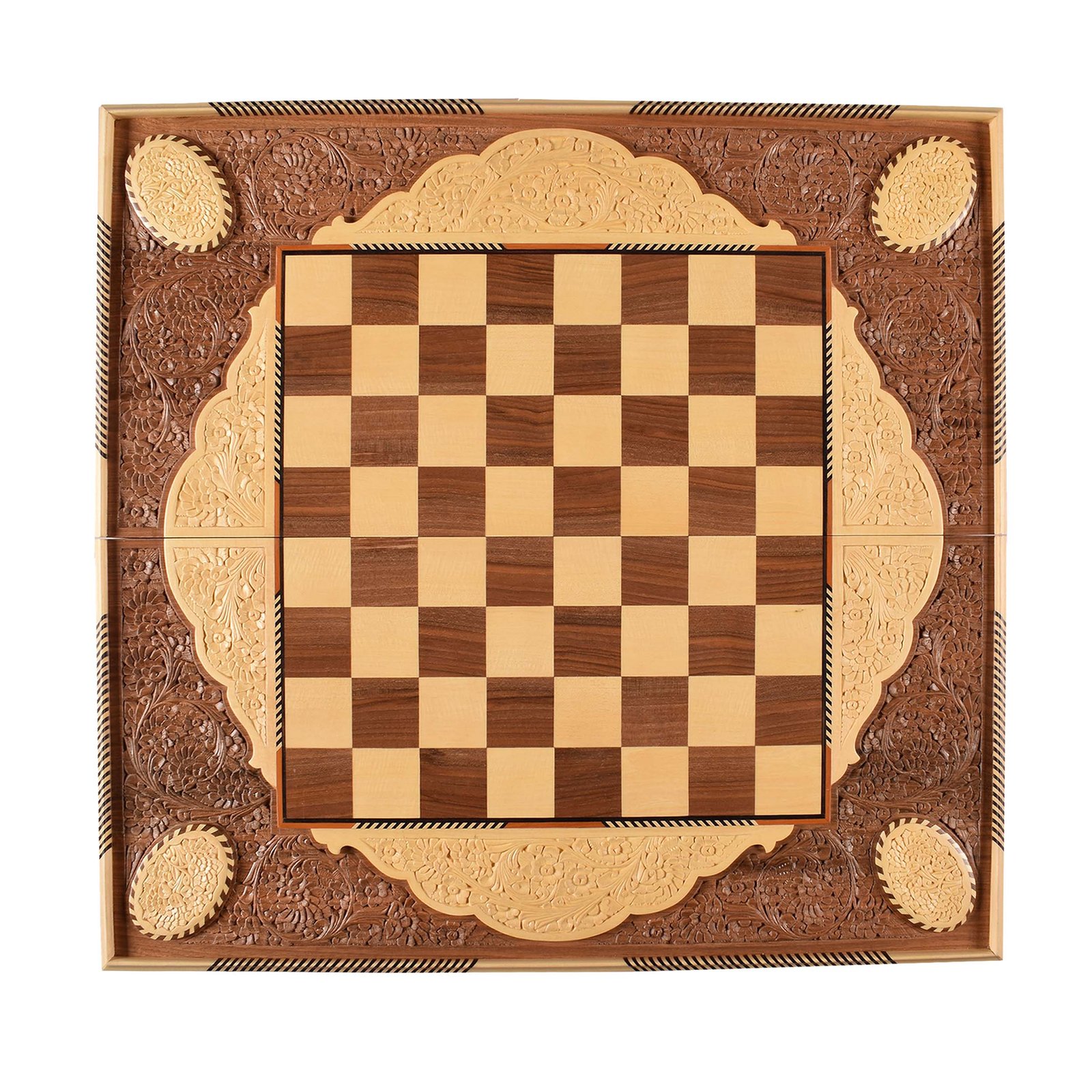 Handgemaakt houtsnijwerk schaakbord model TTo50, Handgemaakt houtsnijwerk schaakbord, schaakbord kopen, decoratieplaten