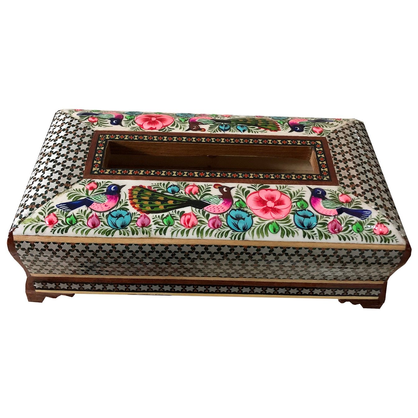 Khatam Tissue Box Flower and Chicken Design Code 66732 , Khatam Tissue, Inlaid, Khatam Tissue Box, Khatam