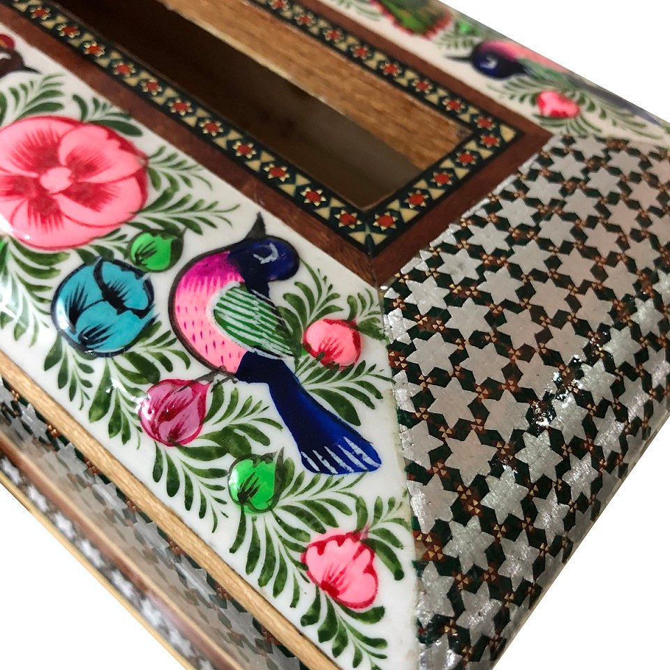 Khatam Tissue Box Flower and Chicken Design Code 66732 , Khatam Tissue, Inlaid, Khatam Tissue Box, Khatam