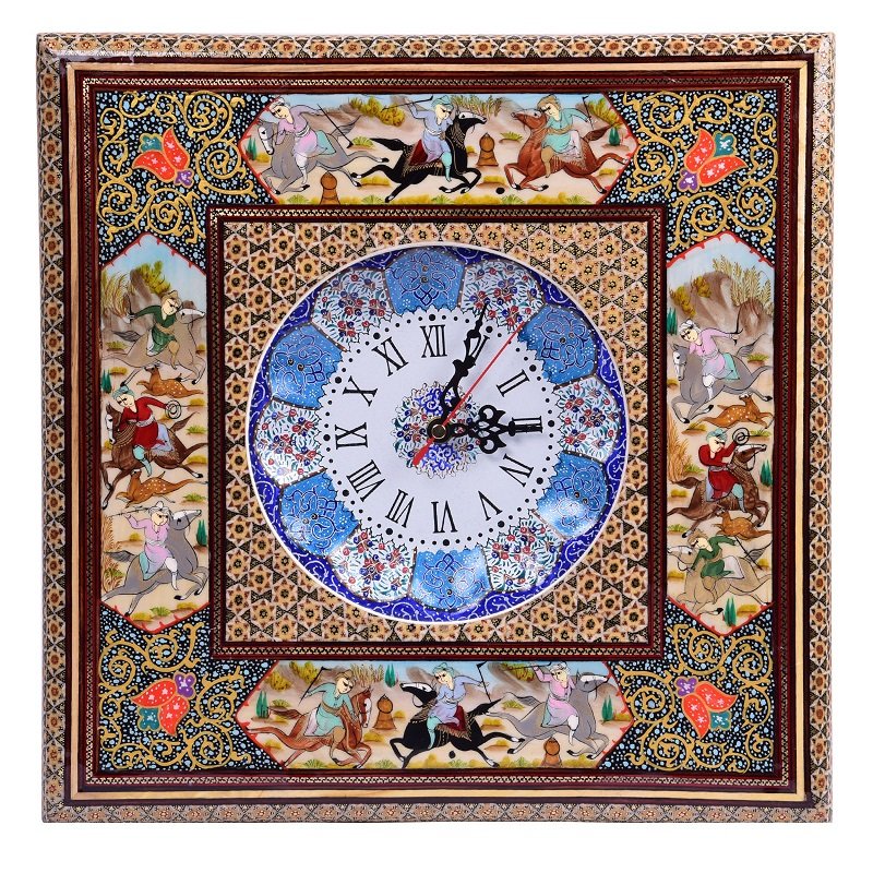 Khatam clock Hunting design code sh-3838 , Khatam clock, Inlaid, Khatam clock model, Khatam