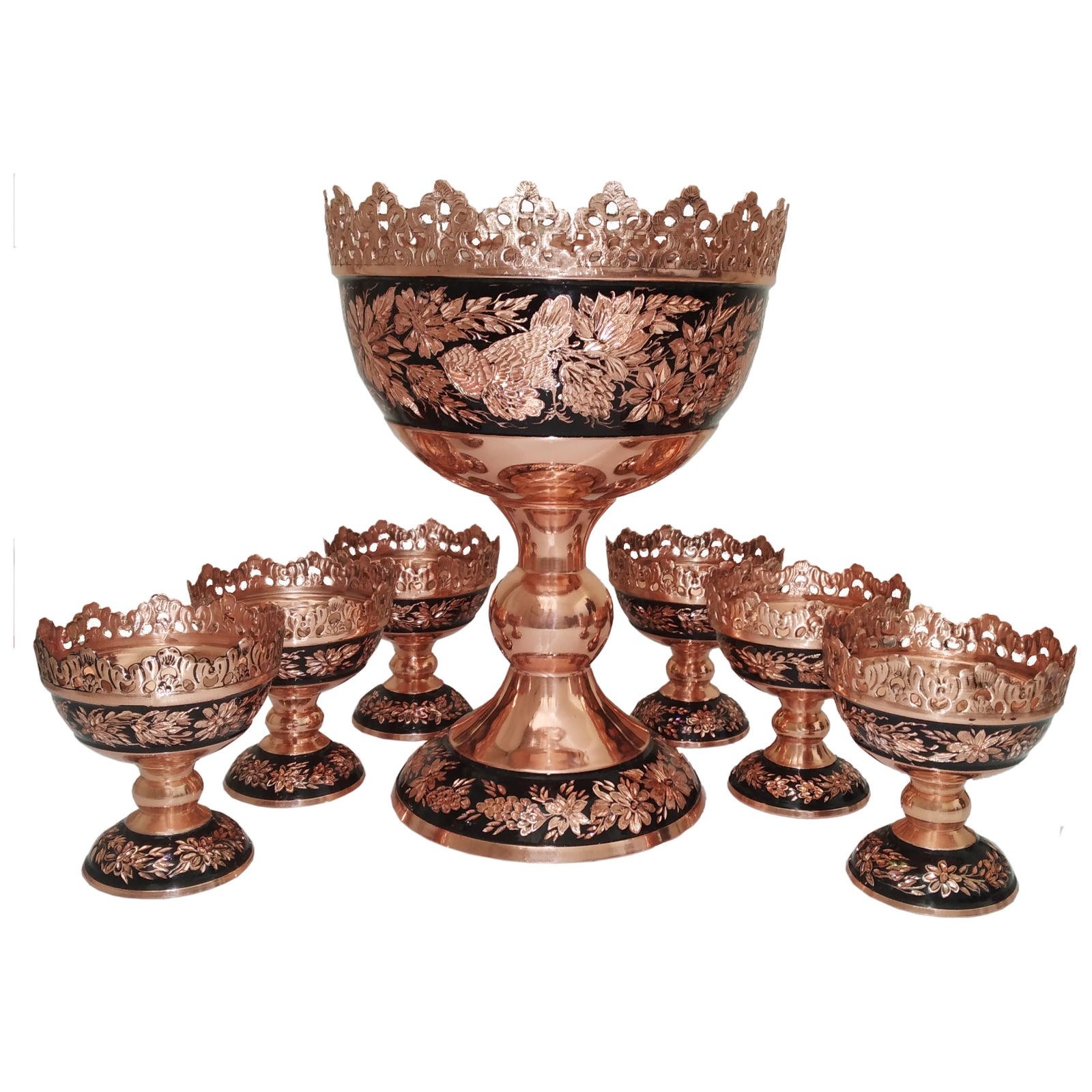 Handicraft Copper bowl model Almas Tarash code DNO2511 set 7 pcs,copper,copper metal,copper persian